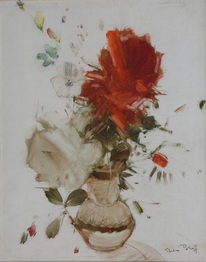 null André PETROFF (1894-1975) 

Vase et bouquet de fleurs 

Huile sur papier maroulée

Signée...