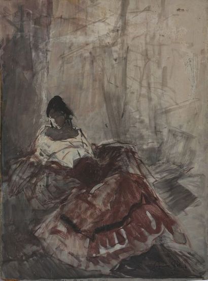 null André PETROFF (1894-1975) 

Femme à la robe longue 

Huile sur panneau double...