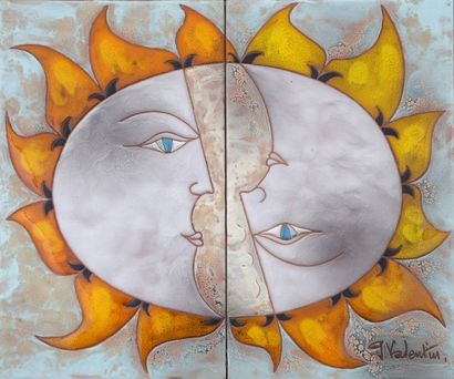 null Gilbert VALENTIN (1928-2001) LES ARCHANGES Vallauris 

Soleil et lune 

Céramique...