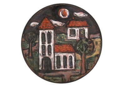 null Georges CUEILLE (1927)

Assiette village 

Céramique et pigments 

Signée 

D....