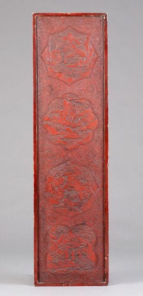 null GRAND PANNEAU

Chine XIXème Siècle

Laque cinabre sculpté et décoré de sages,...