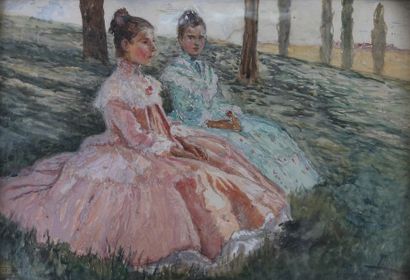 null Emma TOLL (Nyköping 1847 - Stockholm 1917)

Deux jeunes filles assises sous...