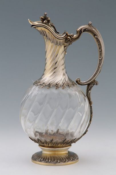 null AIGUIERE en cristal taillé et argent vermeillé 950 Millièmes d'Epoque 1900 par...