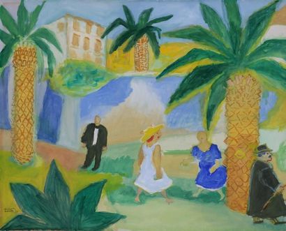 null Fikret Saygi MOUALLA (1903 - 1967)
A l'ombre des palmiers, 1959
Gouache, signée...