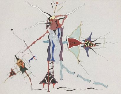 CAMACHO (Jorge). "Composition" (1986). Aquarelle et encre sur papier, datée et signée,...