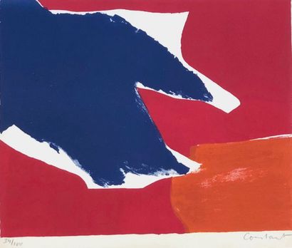 CONSTANT. "Composition" (1953). Lithographie en couleurs tirée sur vélin de Rives,...