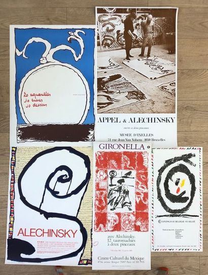 ALECHINSKY (Pierre). Ensemble de 5 affiches d'expositions dont 1 en commun avec Karel...