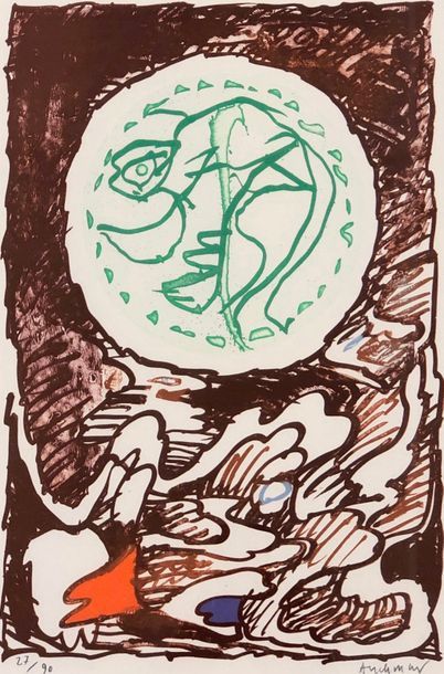 ALECHINSKY (Pierre). "L'Excédante" (1982). Lithographie en couleurs tirée sur papier...