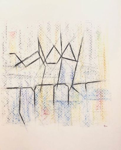 REM (Raymond Coninck, dit). "Composition". Pastel sur papier fort, signé au coin...