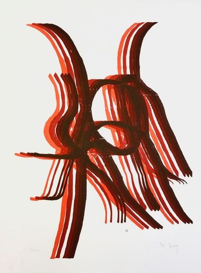 BURY (Pol). "A deux pinceaux rouges" (1969). Lithographie en couleurs, just. 55/75...