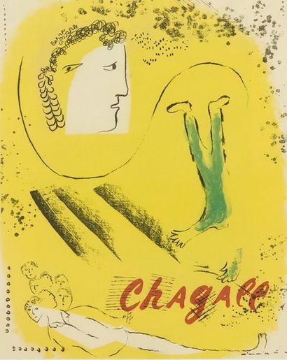 CHAGALL (Marc). "Le Fond jaune" (1969-1970). Lithographie en couleurs, montée sous...