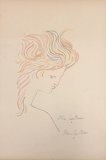 COCTEAU (Jean). Untitled. Colour lithograph on Arches vellum. Size of support and...