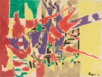 COLLIGNON (Georges). "Composition" (1952). Gouache on paper, dated and signed in...