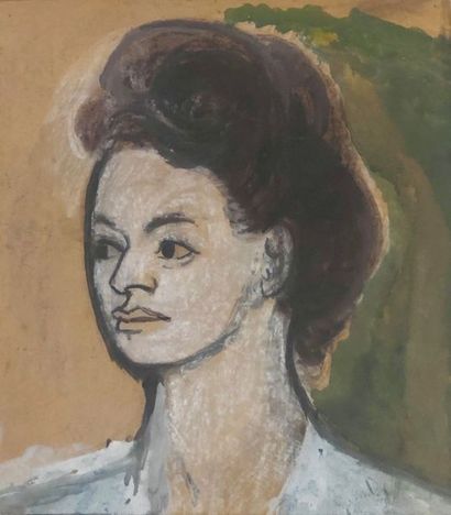 COX (Jan). "Portrait de femme" (1948). Aquarelle et gouache sur papier, datée et...