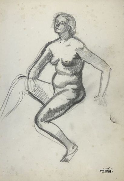 DERAIN (André). "Nude study." Pencil drawing, signed with the stamp of the workshop,...