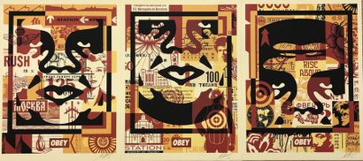 null FAIREY (Shepard). "Obey" (Triptych). Colour prints printed on Ivory paper, dated...