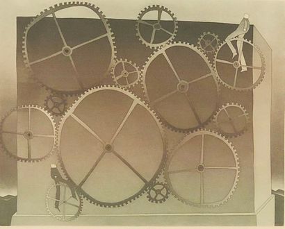 FOLON (Jean-Michel). "Time's Machine." Colour etching printed on wove paper, just....