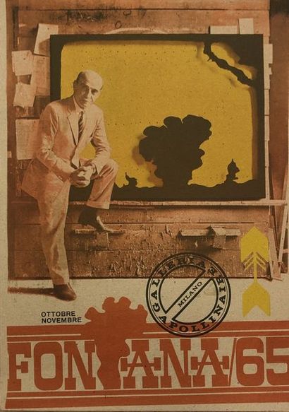 FONTANA (Lucio). Poster (1965). Colour silkscreen printed on tinted paper for his...