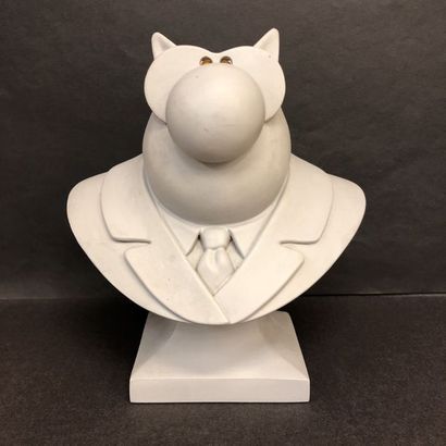 GELUCK (Philippe). "Cat's bust." Resin sculpture, signed in hollow. Size : 20 x 18...