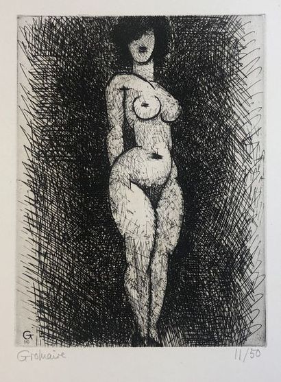 GROMAIRE (Marcel). "Standing Nude" (1935). Etching in black printed on Arches wove...