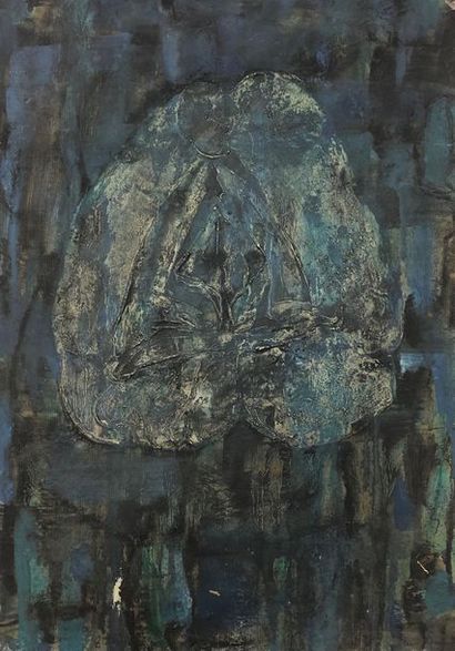 GUIETTE (René). Untitled (August 15, 1954). Oil and gouache on paper, pasted on panel,...