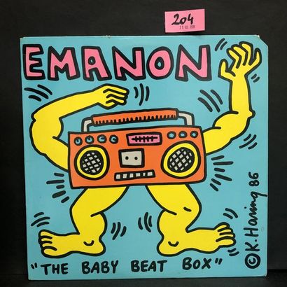 HARING (Keith). "The Baby Beat Box, Emanom" (1986). 33 rpm record with cover illustrated...