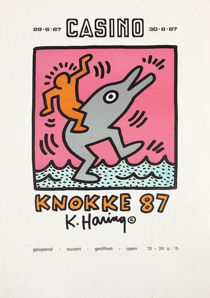 HARING (Keith). "Knokke" (1987). Poster with the letter. Colour lithograph printed...