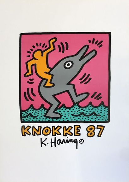 HARING (Keith). "Knokke" (1987). Affiche avant la lettre. Lithographie en couleurs...