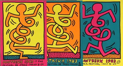 HARING (Keith). "18th Jazz Festival, Montreux" (1983). Complete suite of the 3 color...