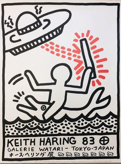 HARING (Keith). "Watari Gallery - Tokyo, Japan" (1983). Lithograph in red and black...