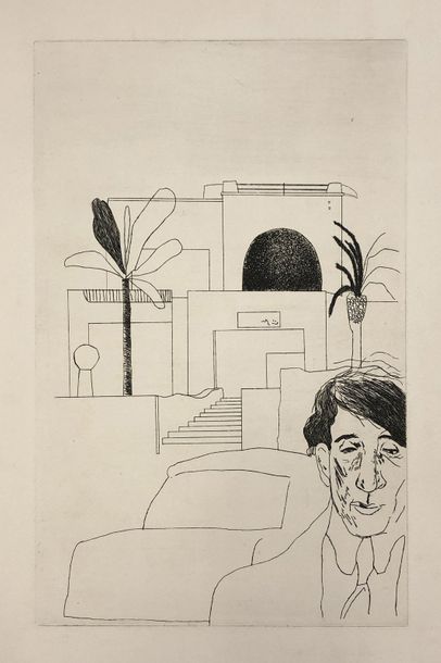 HOCKNEY (David). "Portrait of Cavafy, II" (1966). Etching in black on fine white...