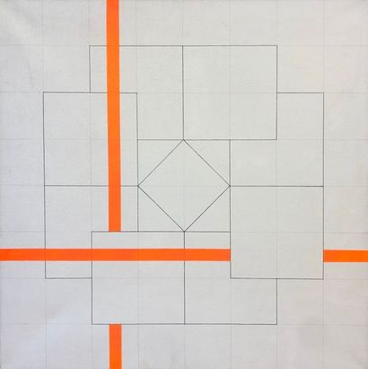 IBOU (Paul). "Quadri-structures, I". (1977). Huile sur toile, montée sur châssis,...