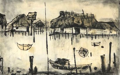 null KUM-SIEW, "Composition" (1959). Ink and wash on paper, dated and signed in the...