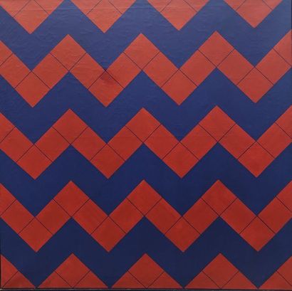 null LEMMENS (Fons) "Composition" (1972). Huile sur toile, montée sous cadre bleu...