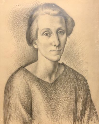 LHOTE (André). "Portrait of a woman" (1923). Pencil on paper, dated and signed in...