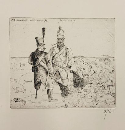 MANDELBAUM (Stéphane). "Battlefield" (1981). Drypoint and chisel drawn on wove paper,...