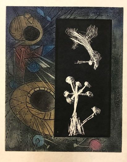 MATTA (Roberto). "The Voices" (1964). Original etching and aquatint in colors printed...