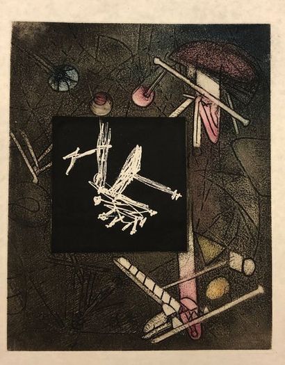 MATTA (Roberto). "The Voices" (1964). Original etching and aquatint in colours taken...