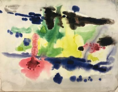 MELS (René). "Composition". Watercolour on paper, signed in the lower right corner....