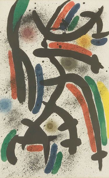 MIRÓ (Joan). Untitled. Colour lithograph, mounted under mat and white wooden frame....