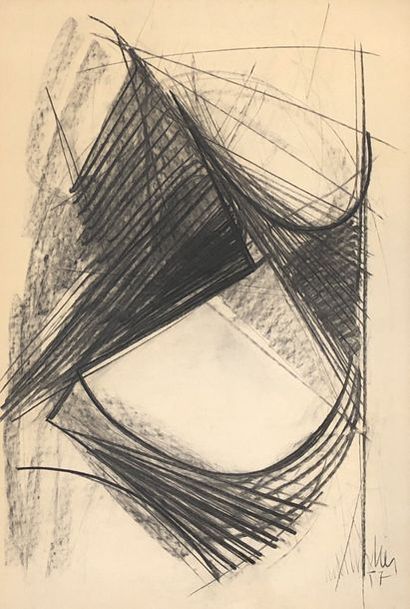 MORTIER (Antoine). Untitled (1957). Charcoal on paper, dated and signed in the lower...