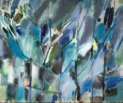 PERCEVAL (Monique). "Foliage" (1959). Oil on canvas, dated and signed, mounted in...