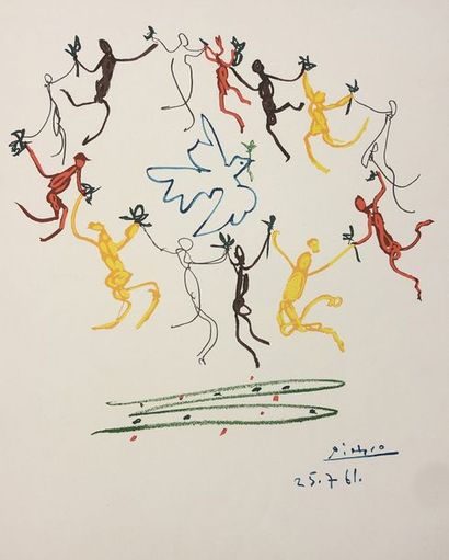 PICASSO (d'après Pablo). "La Ronde de la jeunesse" (1961). Lithographie en couleurs...