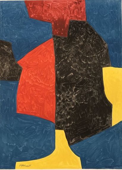 POLIAKOFF (Serge). "Composition blue, red, black and yellow". Lithograph in 4 colours...