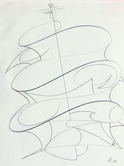 SERVRANCKX (Victor). "Composition" (1948). Pencil on paper, dated and signed in the...