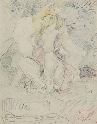 SERVRANCKX (Victor). "Composition" (1945). Dessin aux crayons de couleurs sur papier,...