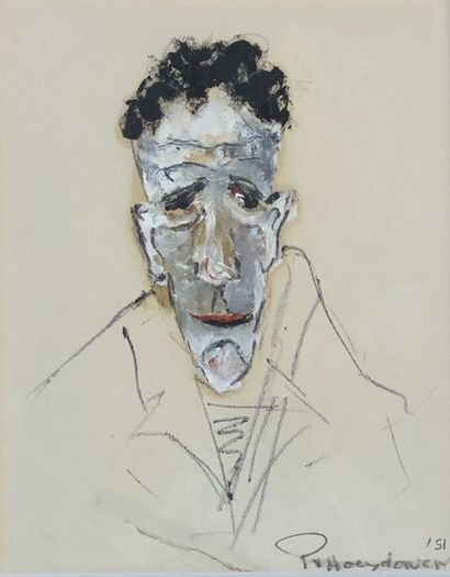 VAN HOEYDONCK (Paul). "Portrait of a Man" (1951). Gouache and pencil on paper, dated...