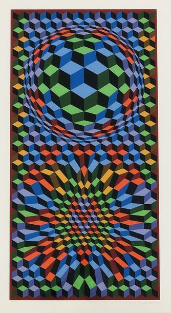 VASARELY (Victor). Untitled. Silkscreen in colours, just. 14/125, signed in pencil,...