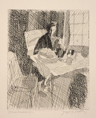 VILLON (Jacques). "Interior" (1943). Black etching printed on B.F.K. de Rives, just....