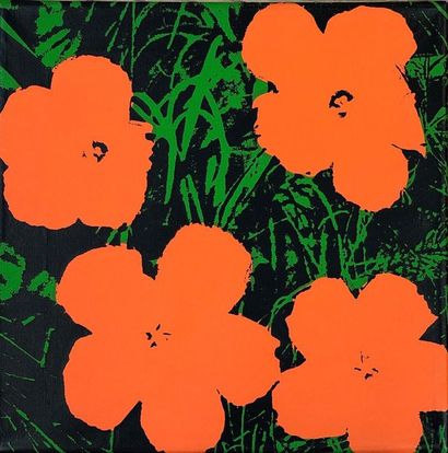WARHOL (d'après Andy). "Flowers" (ca 1970). Silkscreen on canvas, mounted on stretcher....